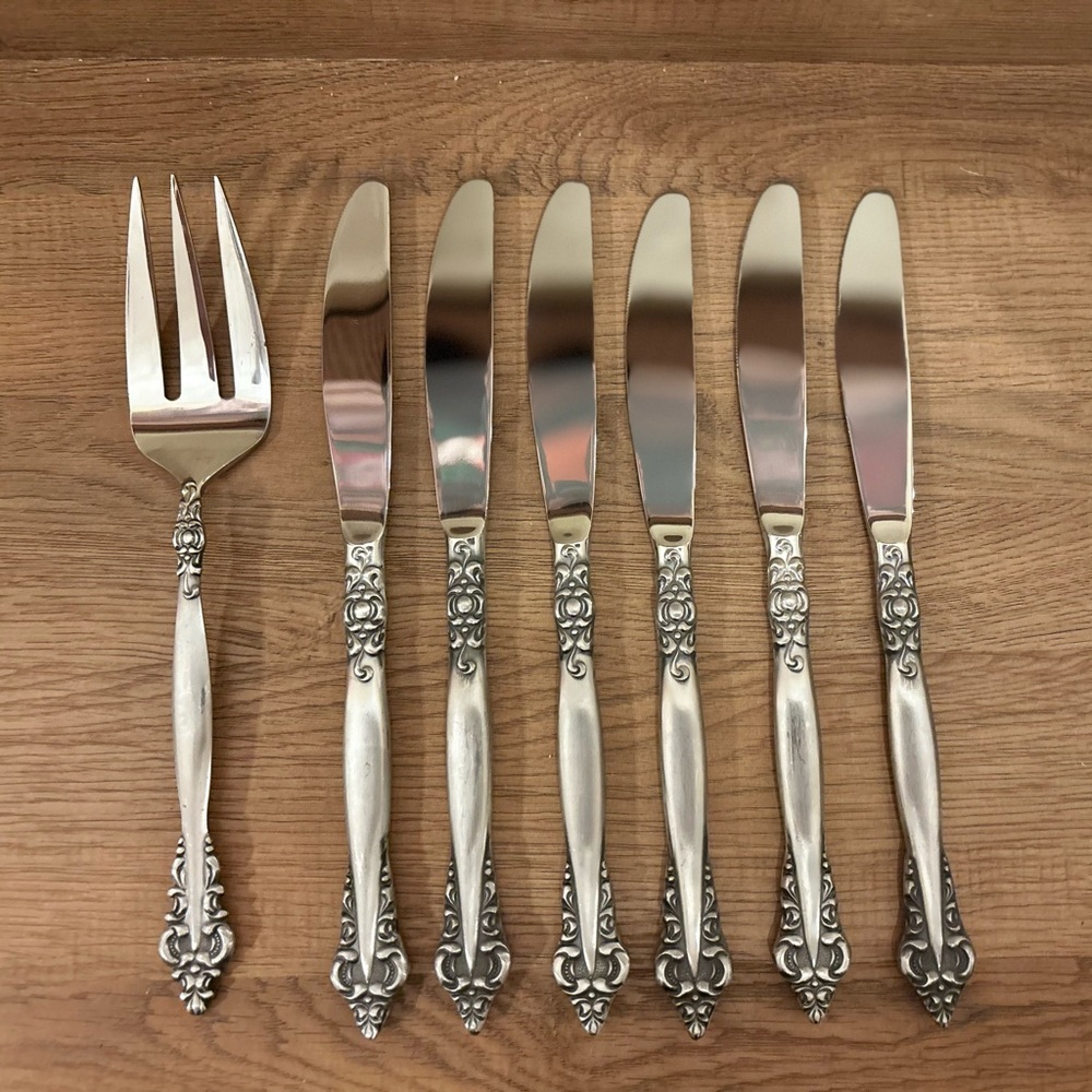 Stanley Roberts SRB139 Stainless Steel‎ Flatware 6 Knives And 1 Serving Fork